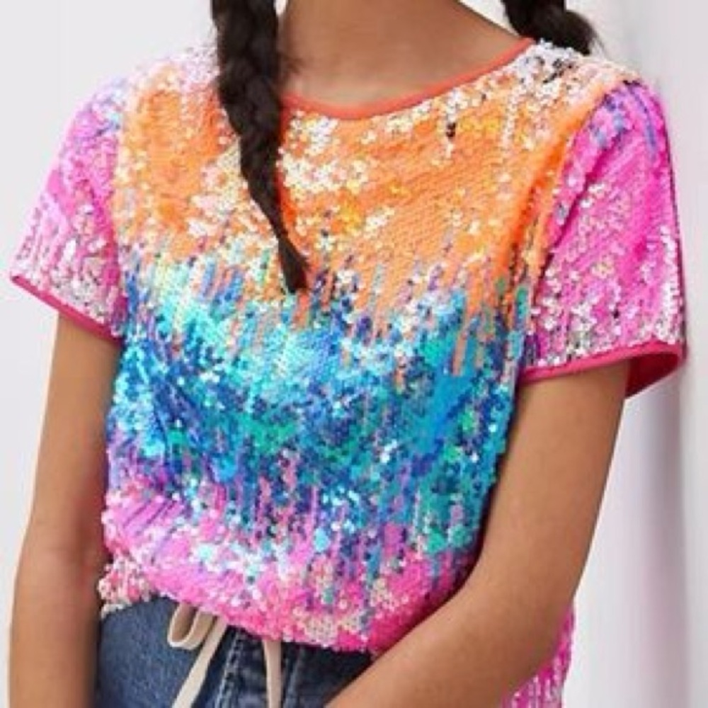 ANTHROPOLOGIE Eva Franco Rainbow Sequin Top